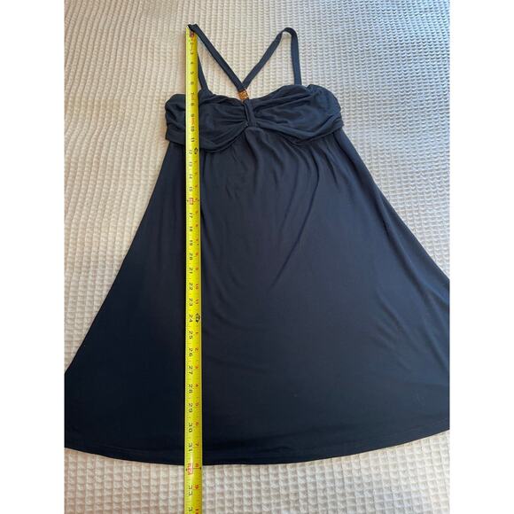Trina Turk Black V Strap Babydoll Style Mini Dress Cover Up W/ Gold Detail Small - Picture 4 of 8